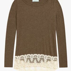 Chatoyant Women’s Long-Sleeve Gray Tunic Lace Hem Top Size M | Boutique USA-A231